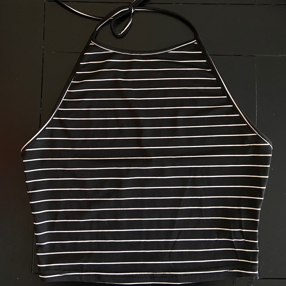 SHEIN halter crop top black & white stripes